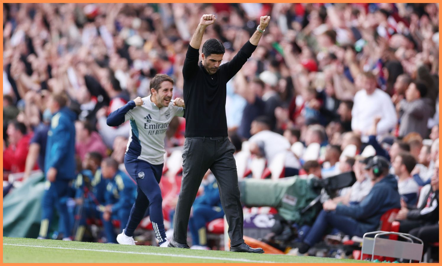 Mikel Arteta celebrates during Arsenal's win over Nottingham Forest