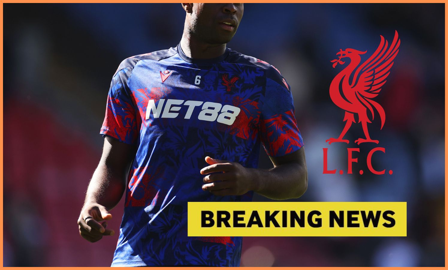 Marc Guehi warming up for Crystal Palace, plus 'breaking news' banner