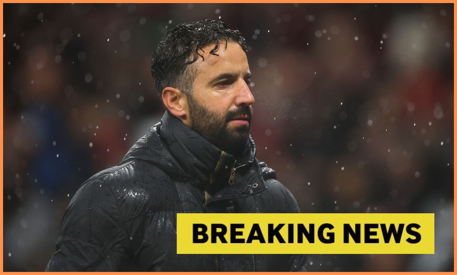 Ruben Amorim and yellow 'breaking news' banner