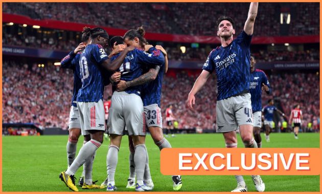 Arsenal players celebrate in the win over Athletic Bilbao