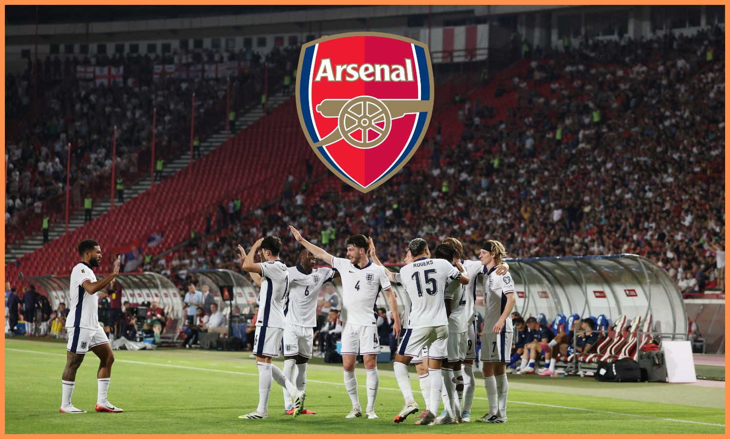 England players celebrate against Serbia