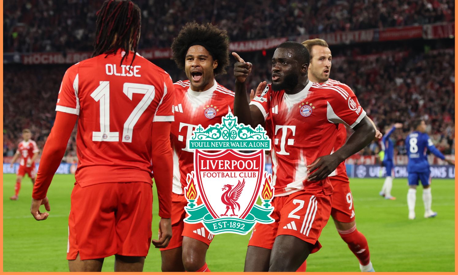 Dayot Upamecano celebrates with his Bayern Munich teammates
