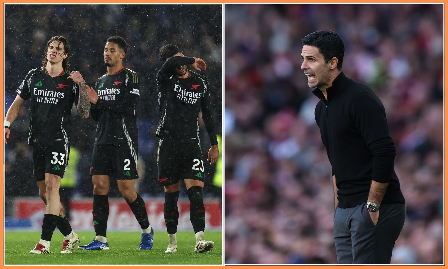 Riccardo Calafiori, William Saliba, and Mikel Arteta