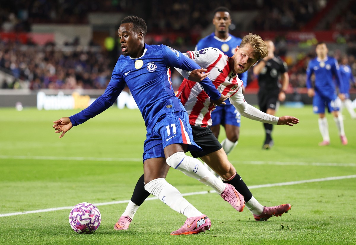 Jamie Gittens in action for Chelsea against Brentford
