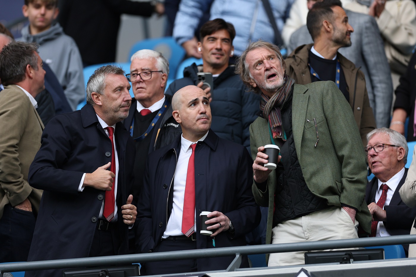 Jason Wilcox, Director of Football of Manchester United, Omar Berrada, CEO of Manchester United and Sir Jim Ratcliffe, CEO of INEOS