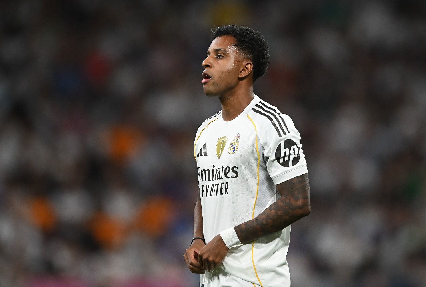 Rodrygo of Real Madrid looks on