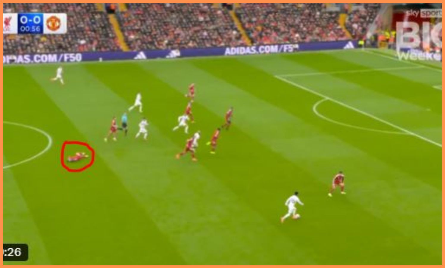 Alexis Mac Allister stays down as Man United take the lead against Liverpool