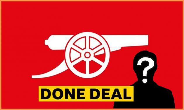 Arsenal cannon logo and 'done deal' banner
