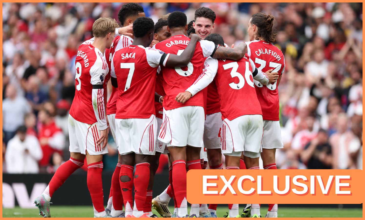 Jurrien Timber celebrates with his Arsenal teammates