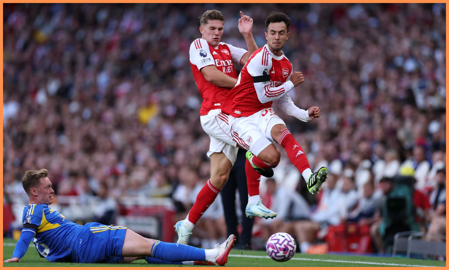 Viktor Gyokeres and Martin Zubimendi of Arsenal