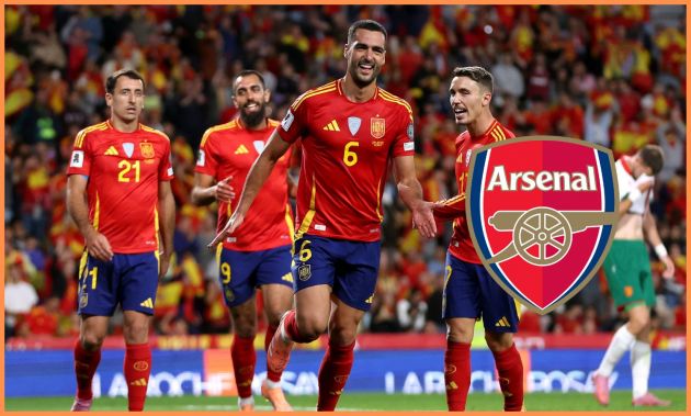 Mikel Merino celebrates during Spain's win over Bulgaria