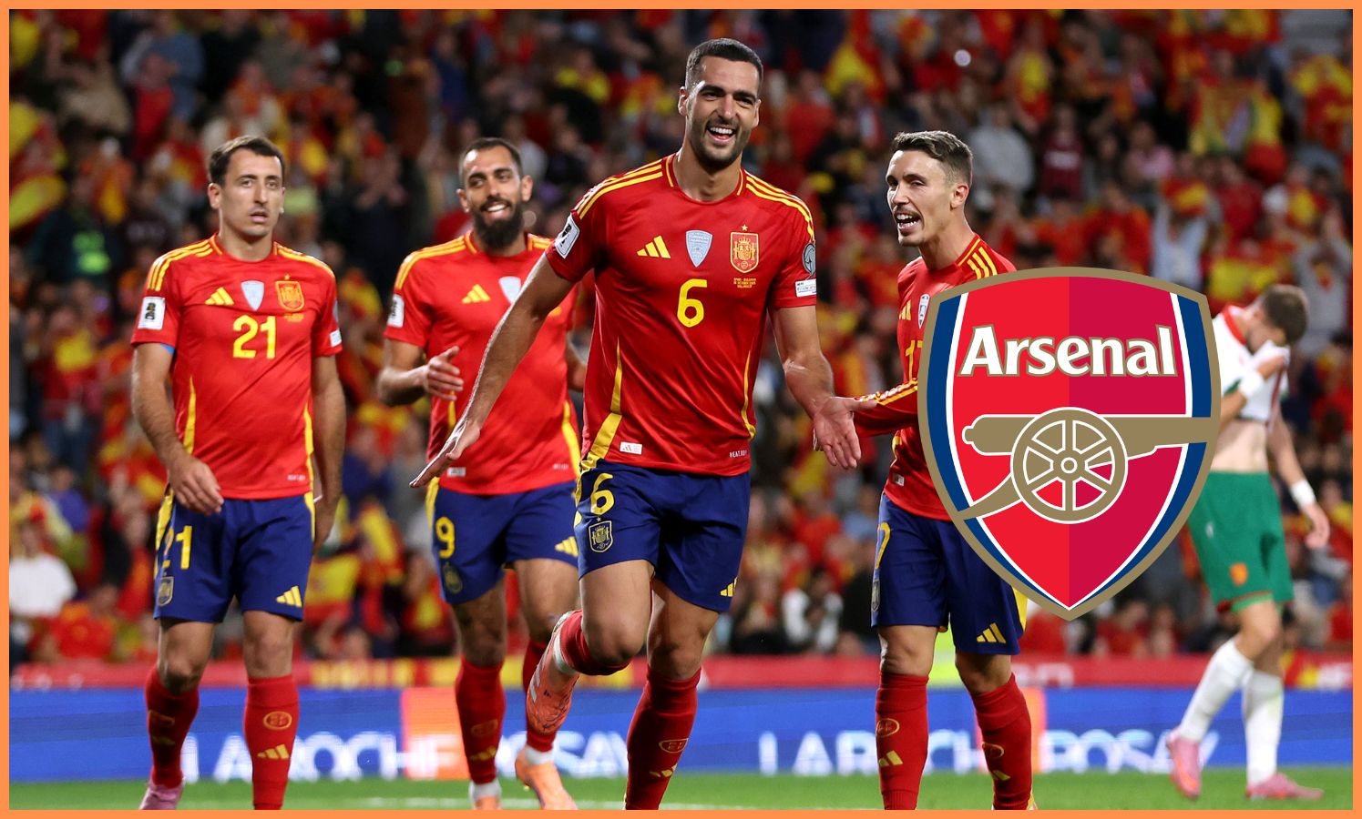 Mikel Merino celebrates during Spain's win over Bulgaria