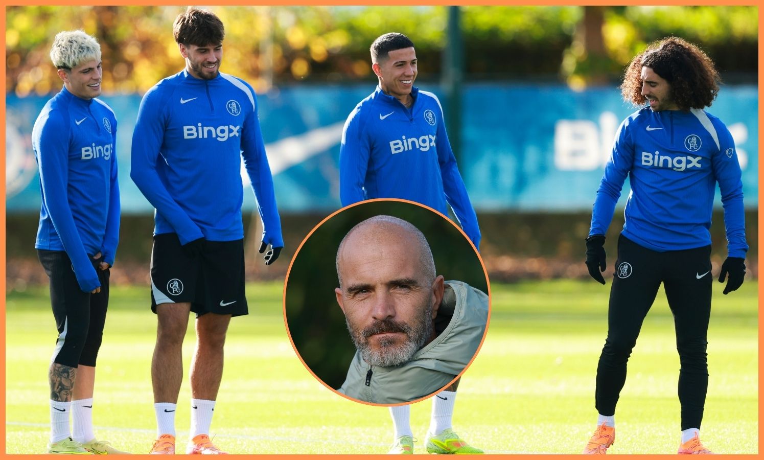 Marc Guiu in Chelsea training, and Enzo Maresca