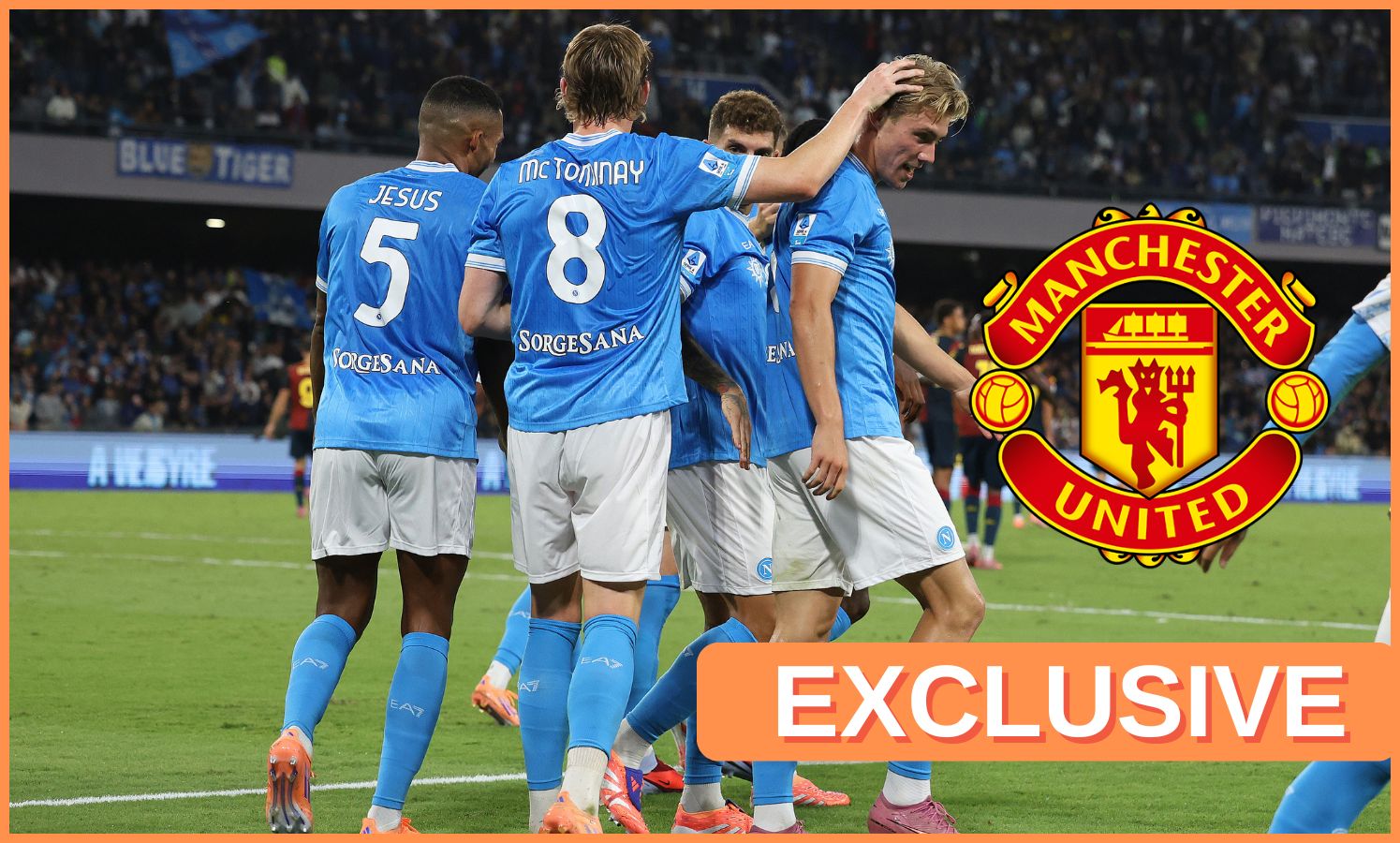 Rasmus Hojlund celebrates with his Napoli teammates