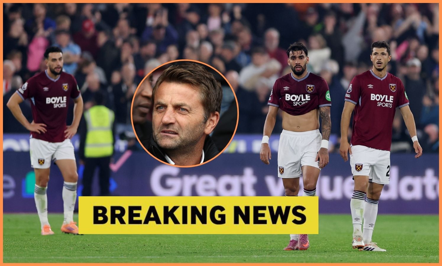 Lucas Paqueta, Tim Sherwood, and 'breaking news' banner