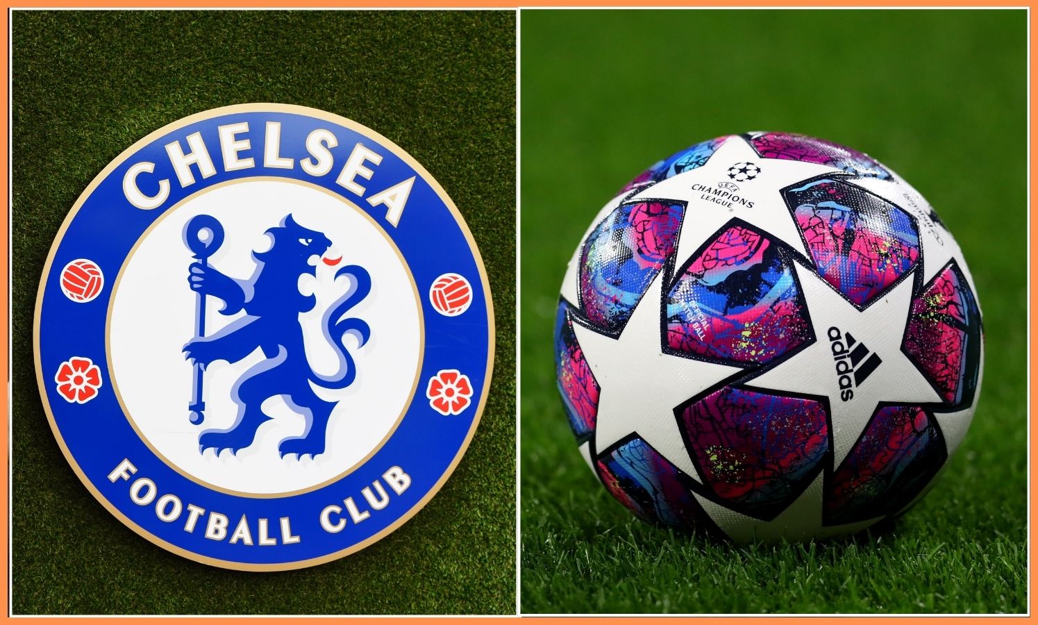 Chelsea FC logo and Champions League ball