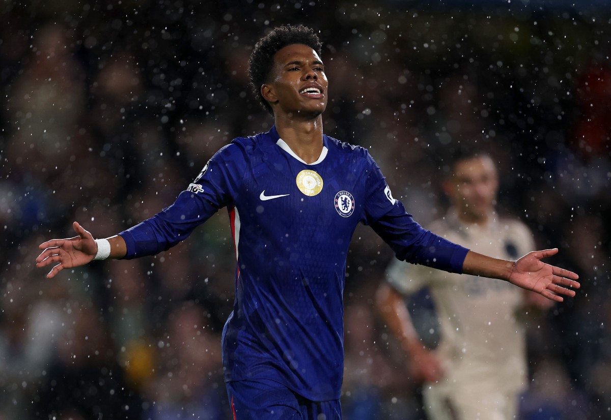 Estevao Willian celebrates a goal for Chelsea