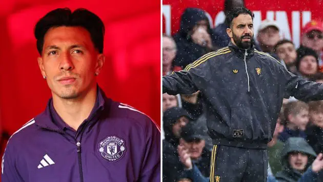 Split image of Manchester United defender Lisandro Martinez and Ruben Amorim