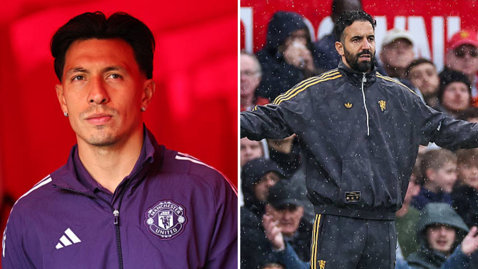 Split image of Manchester United defender Lisandro Martinez and Ruben Amorim