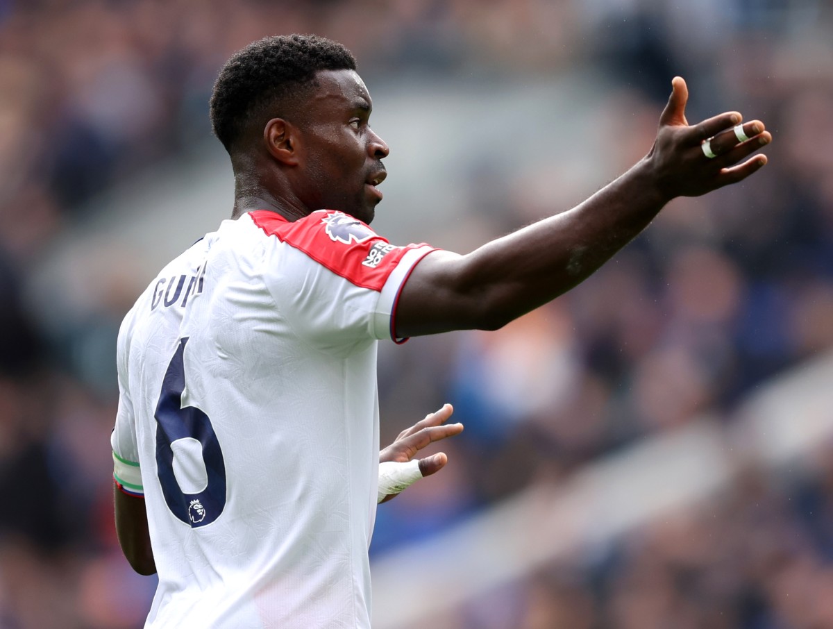 Marc Guehi gestures during a Crystal Palace game