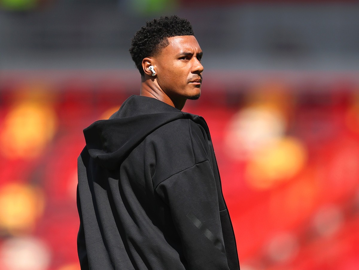 Ollie Watkins looks on during Aston Villa's pre-match preparations