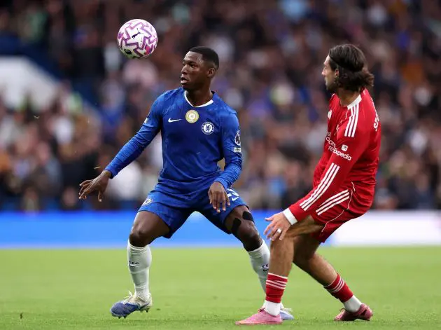 Moises Caicedo of Chelsea controls the ball