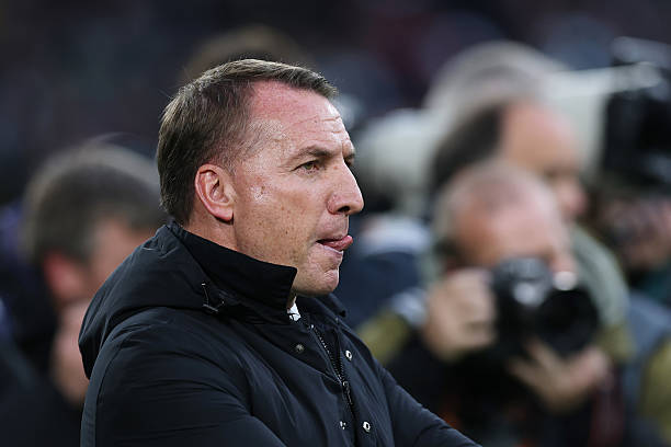 Brendan Rodgers looks on from the sidelines as Celtic boss.