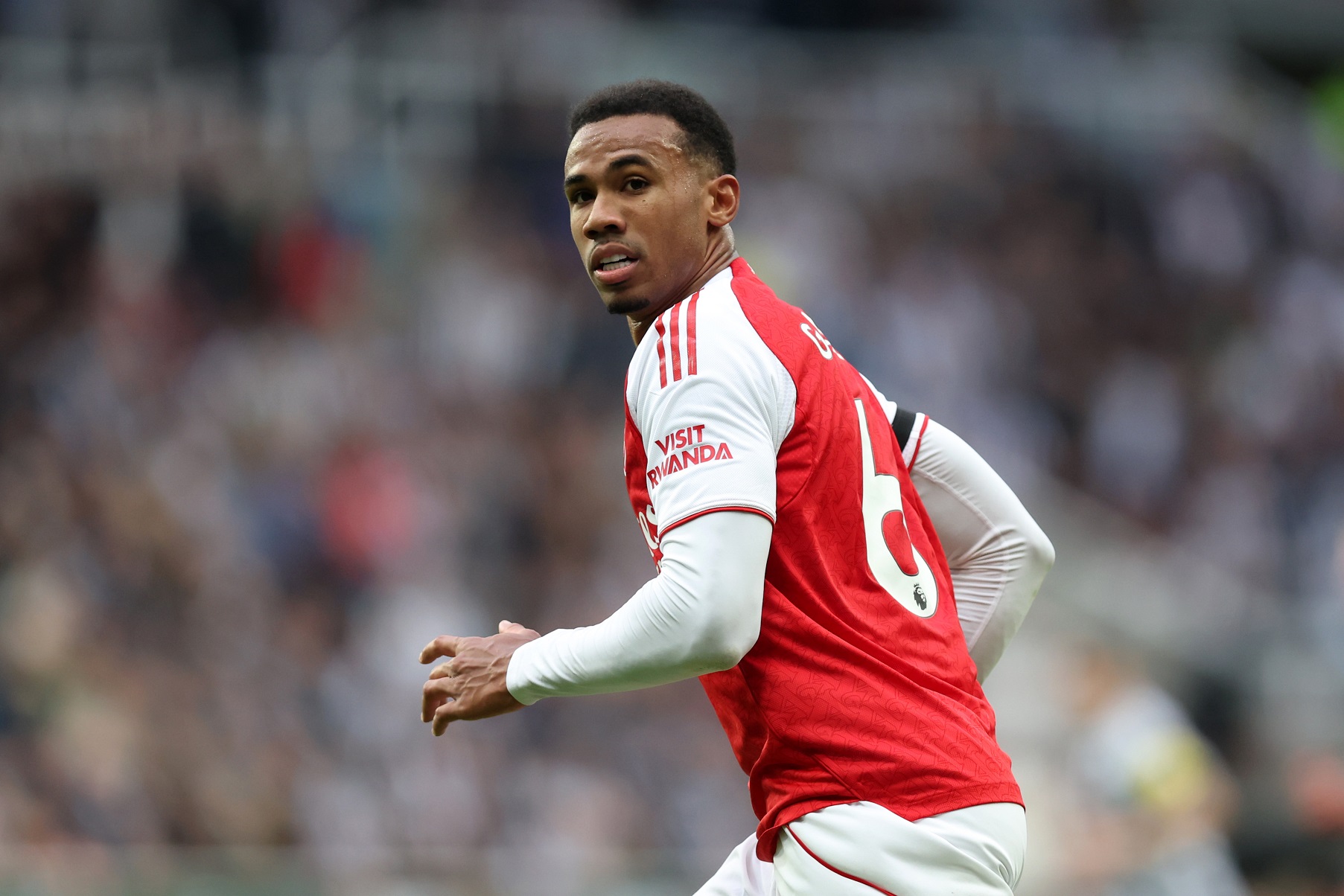 Gabriel of Arsenal looks on