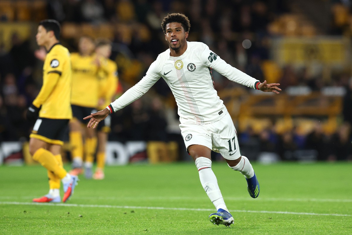 Andrey Santos celebrates scoring for Chelsea against Wolves