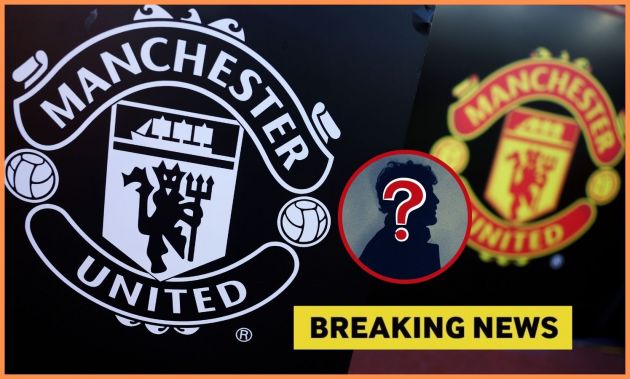 Manchester United logos and 'breaking news' banner