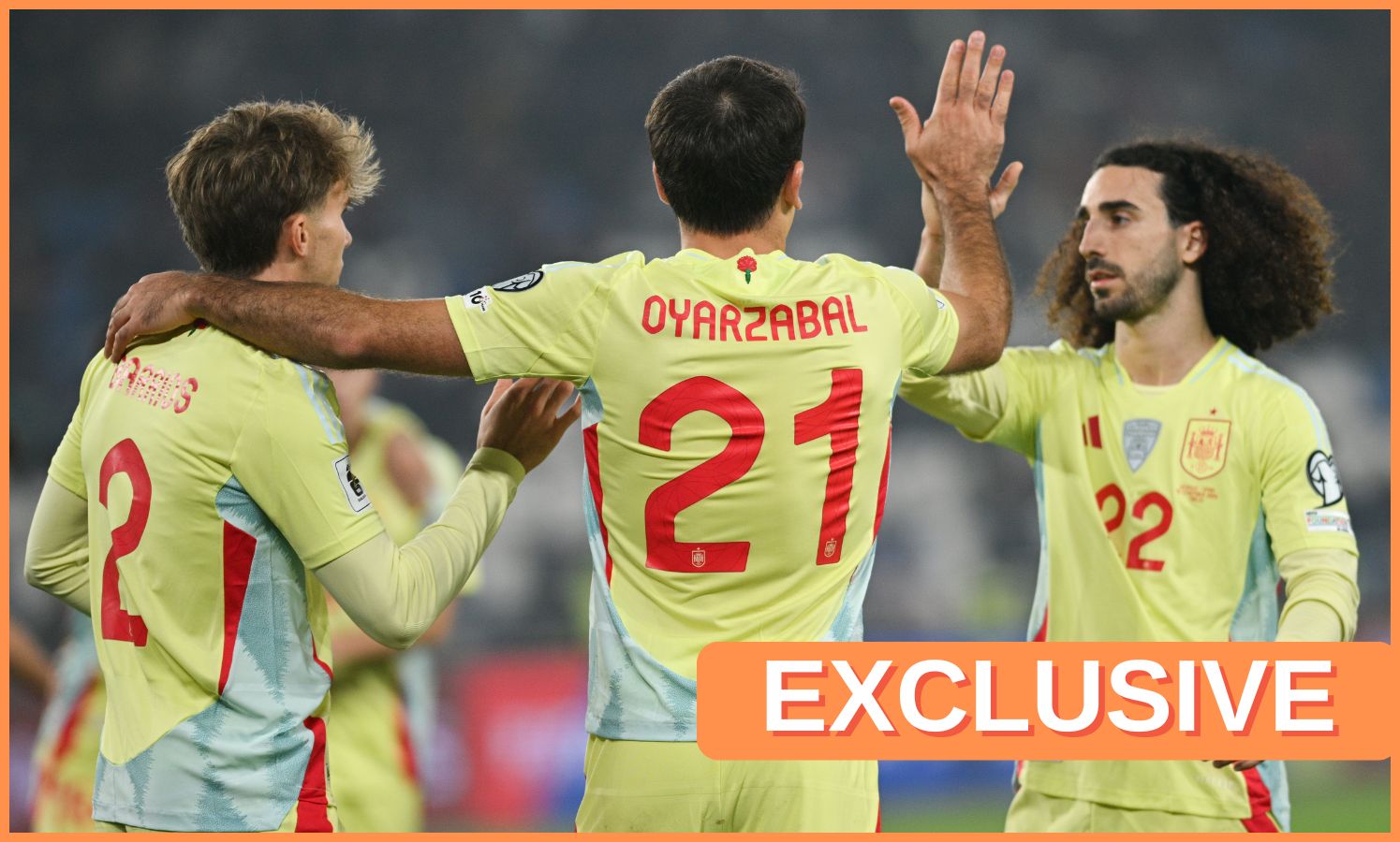 Pablo Barrios celebrates with his Spain teammates