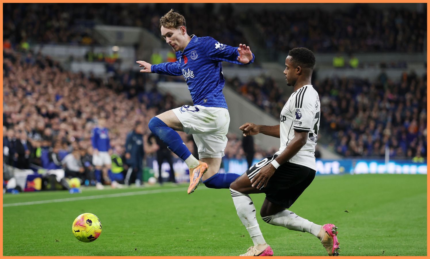 James Garner in action for Everton against Fulham