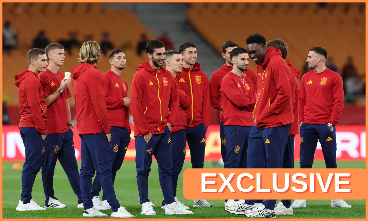 Samu Aghehowa with his Spain teammates