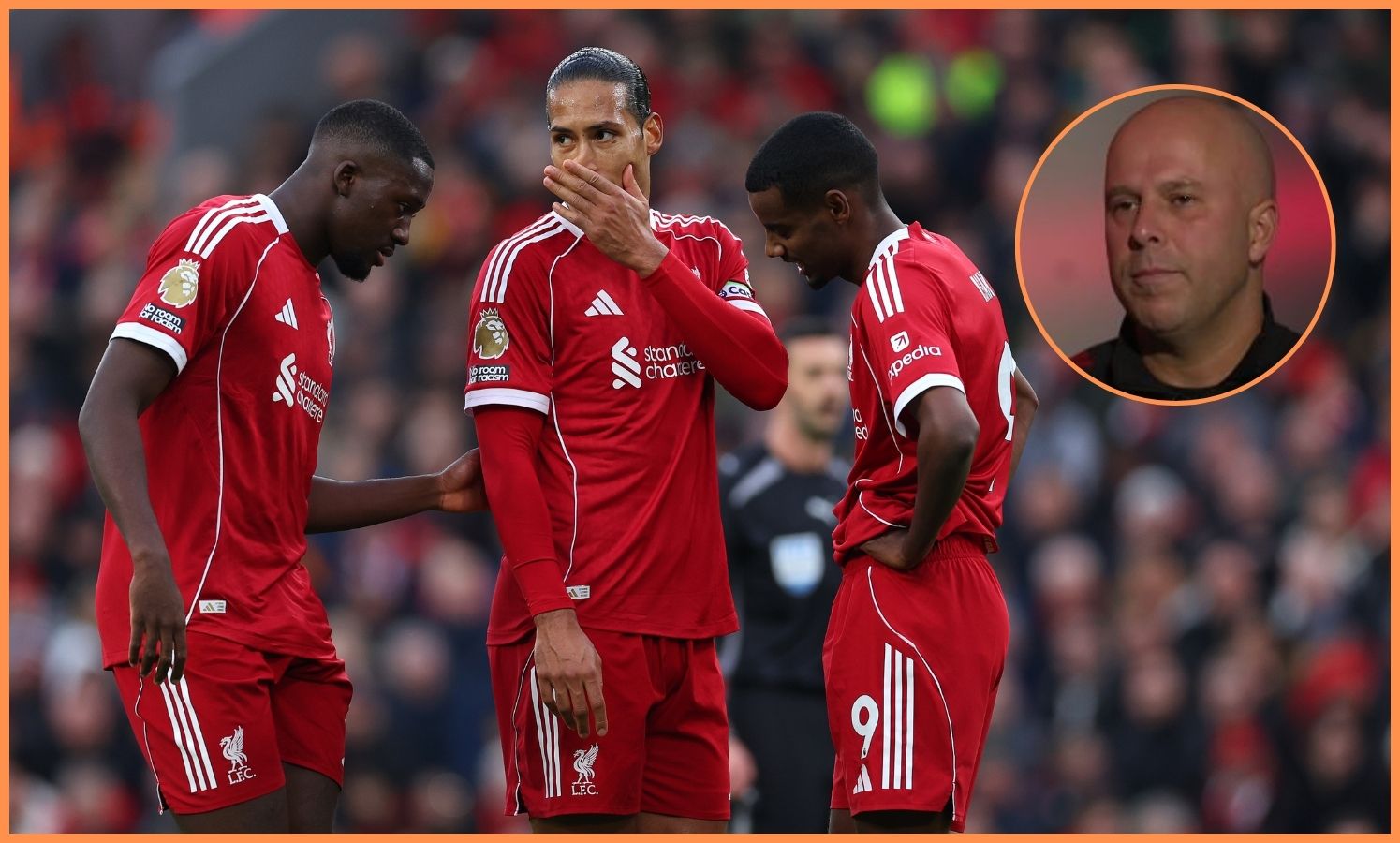 Liverpool players and Arne Slot