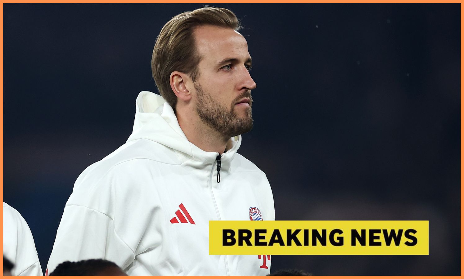 Harry Kane lining up for Bayern Munich, plus 'breaking news' banner