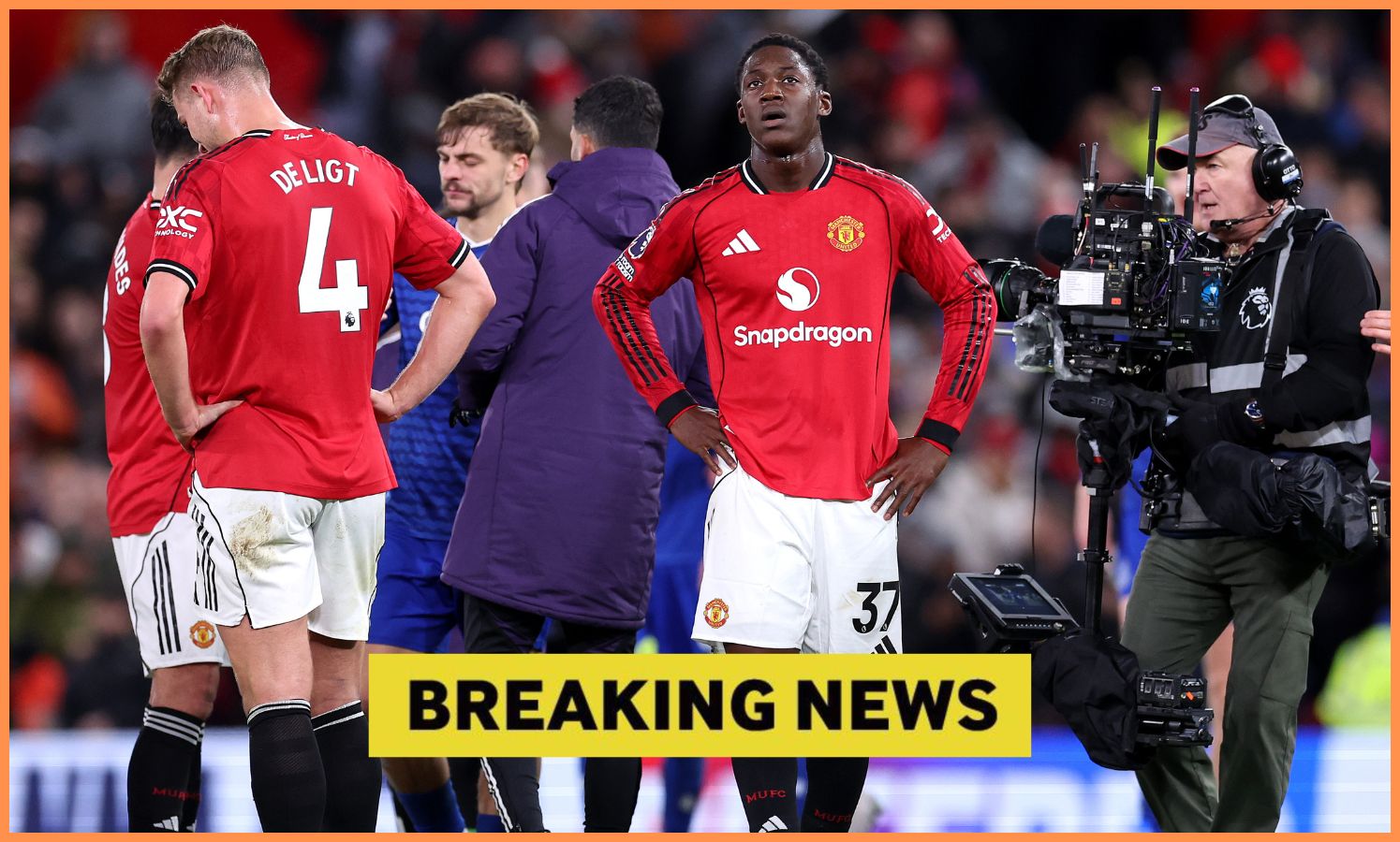 Kobbie Mainoo and 'breaking news' banner