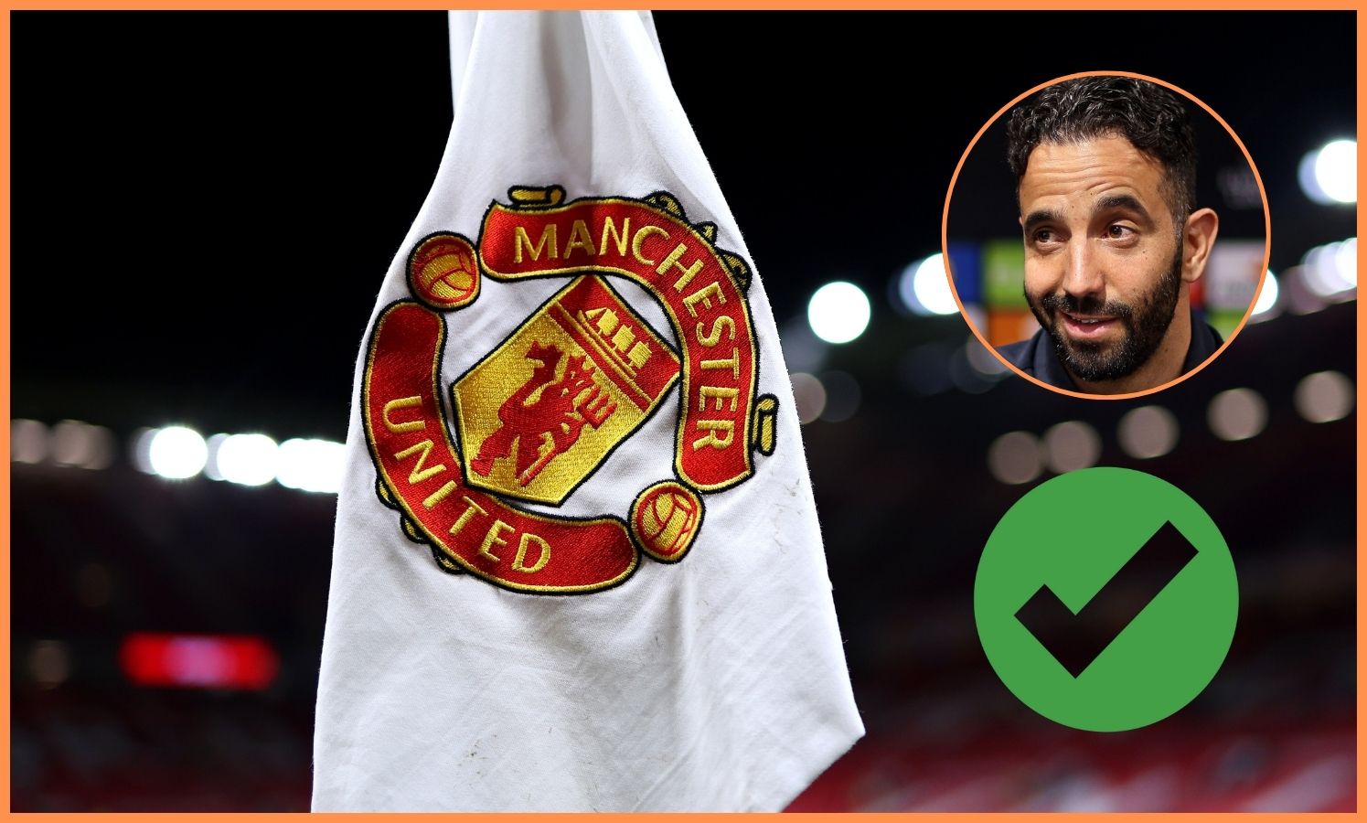 Man United logo on corner flag, and Ruben Amorim