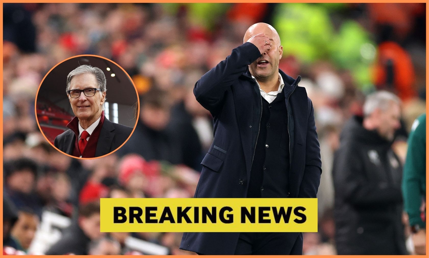 Arne Slot reacts during Liverpool's defeat to PSV