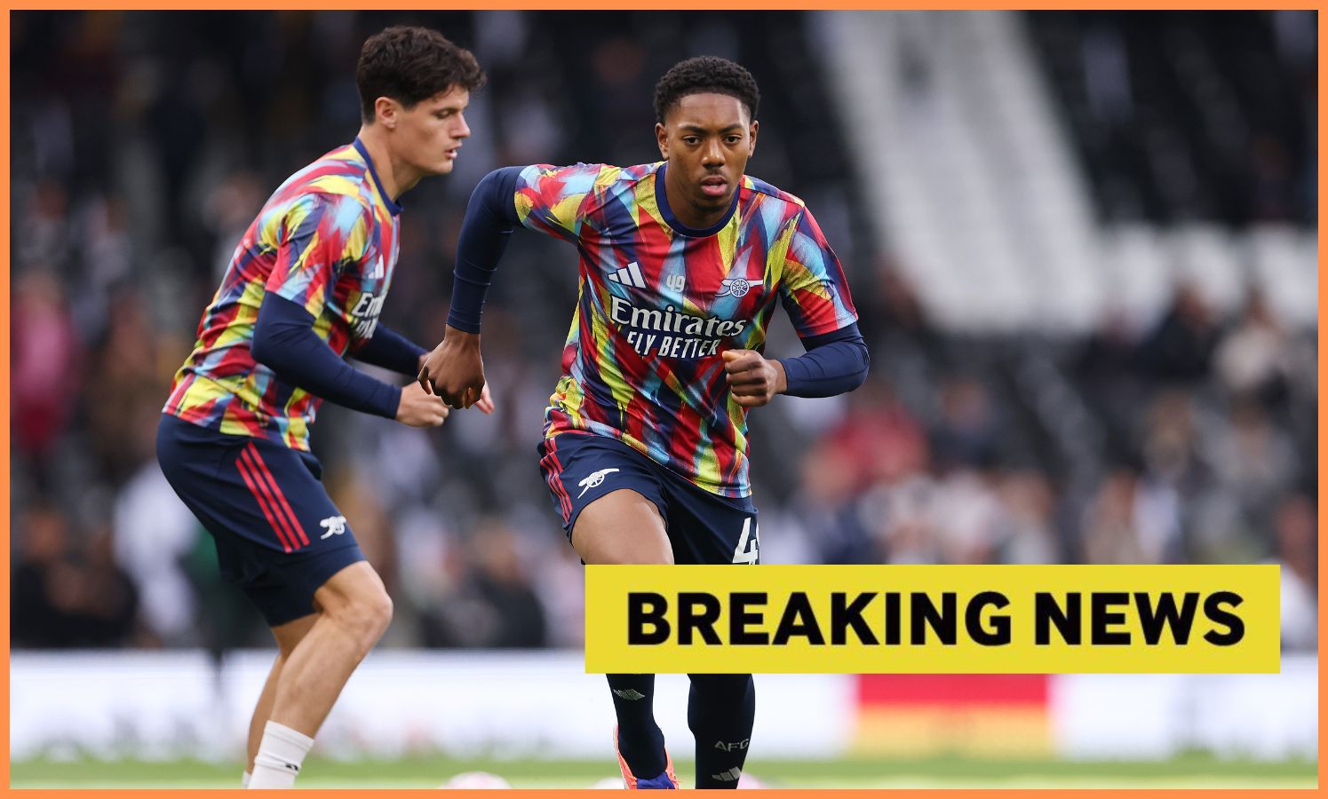 Myles Lewis-Skelly warming up for Arsenal