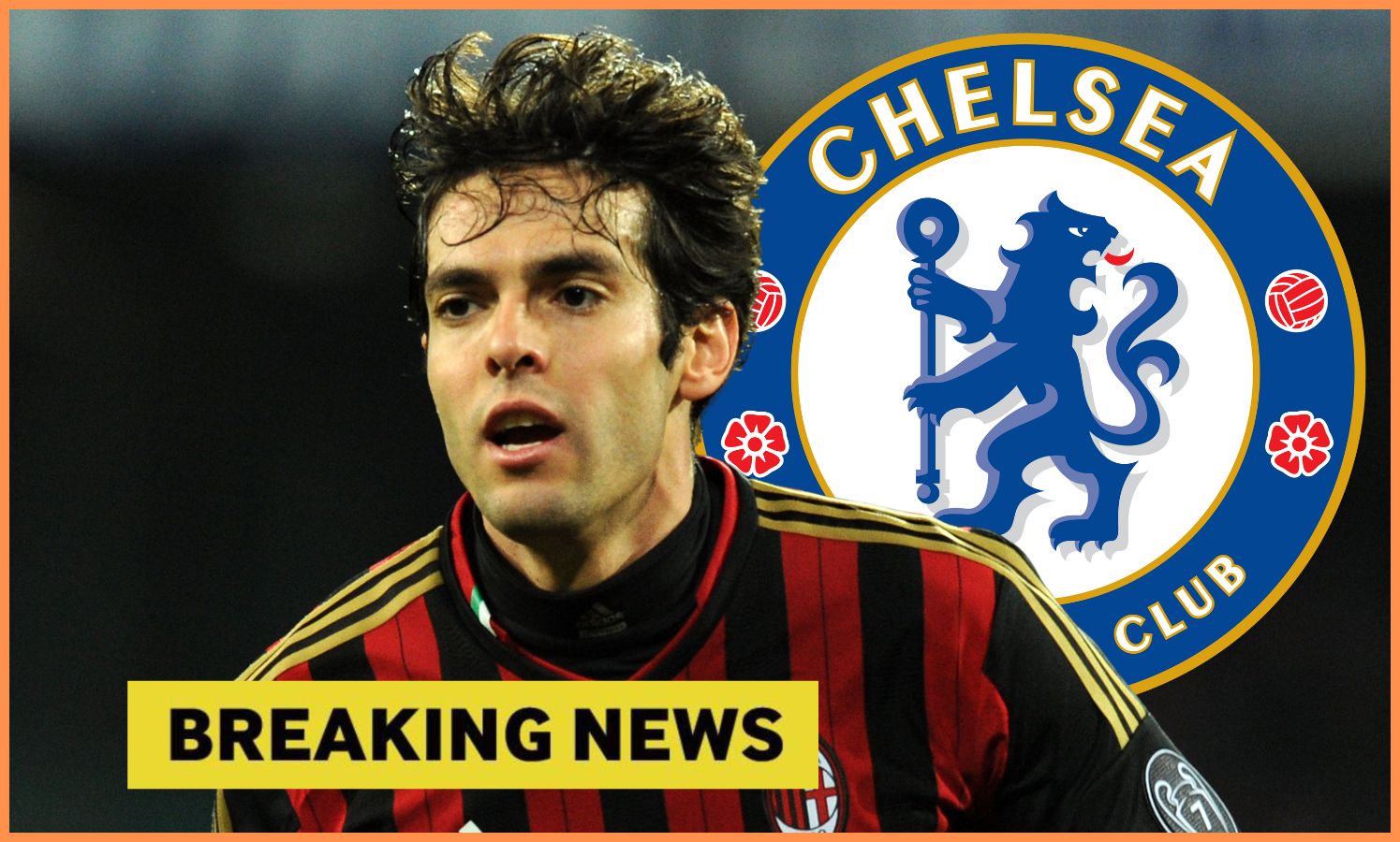 Kaka during his AC Milan days and the Chelsea FC logo