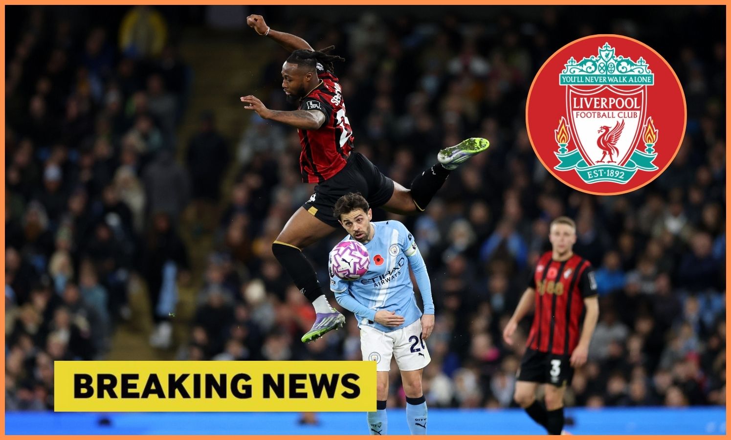 Antoine Semenyo in action during Bournemouth's defeat to Manchester City