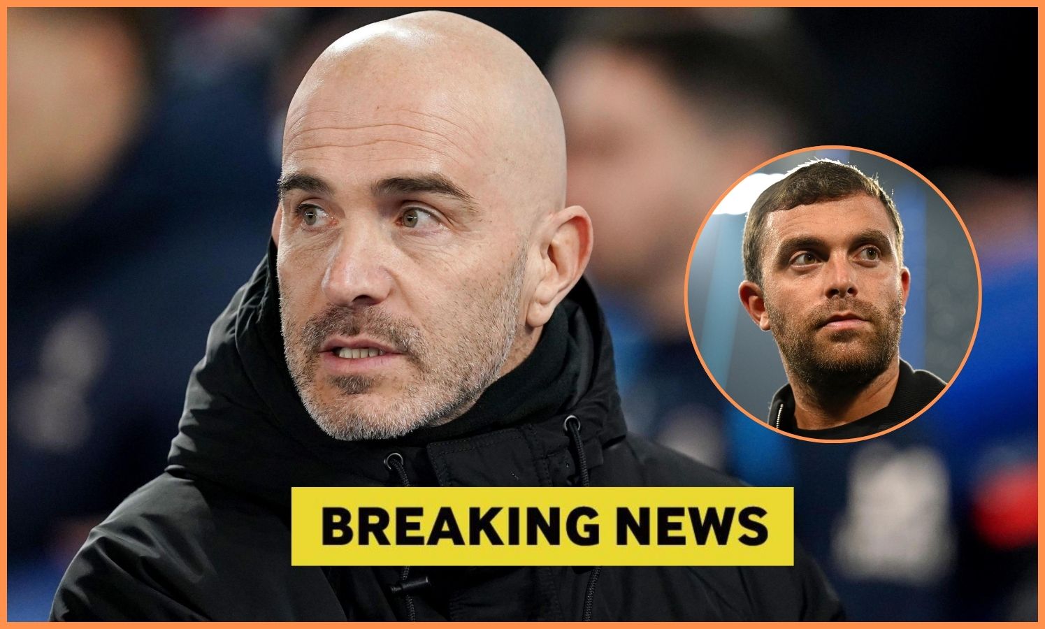 Chelsea manager Enzo Maresca and Fabrizio Romano, plus 'breaking news' banner