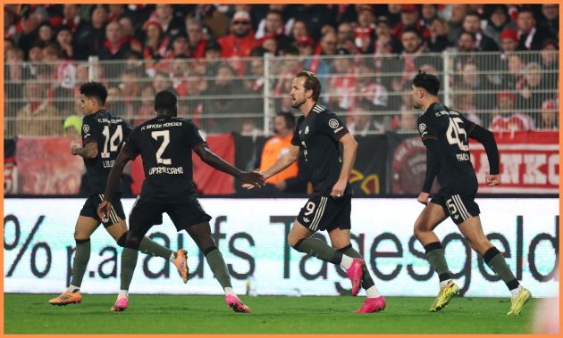 Dayot Upamecano celebrates with his Bayern Munich teammates