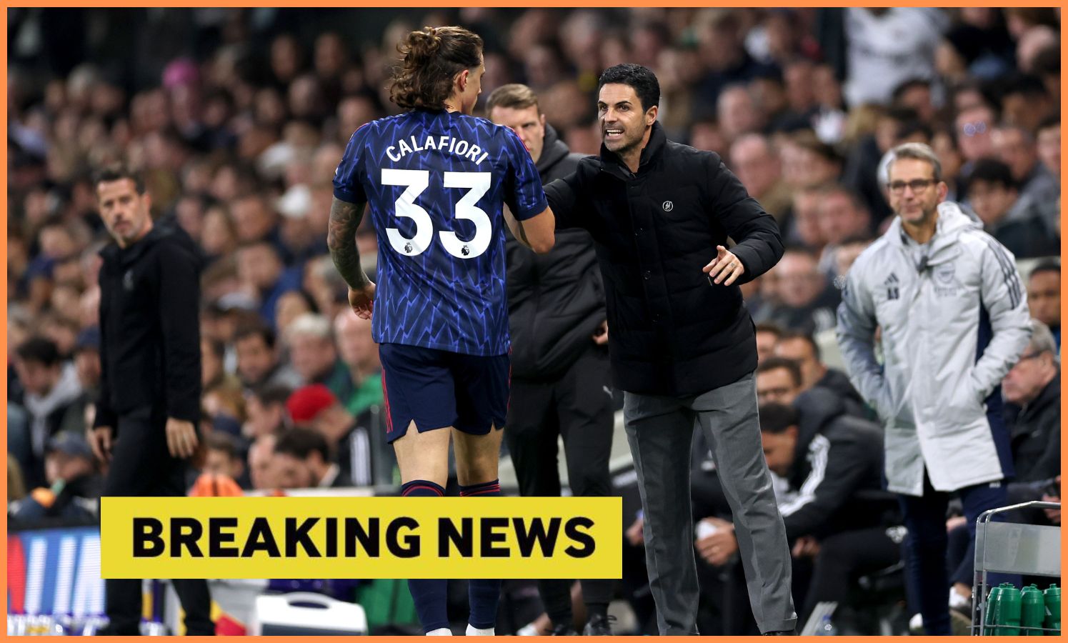 Riccardo Calafiori with Mikel Arteta