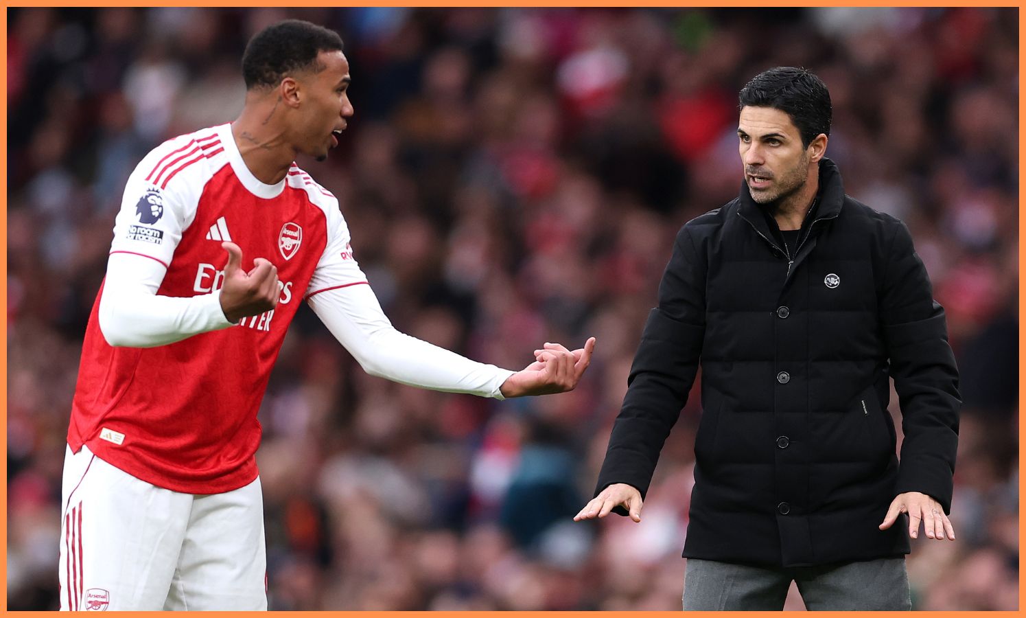 Arsenal defender Gabriel Magalhaes and manager Mikel Arteta