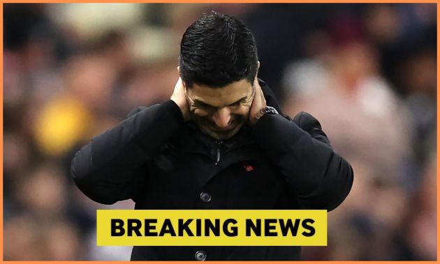 Mikel Arteta and 'breaking news' banner