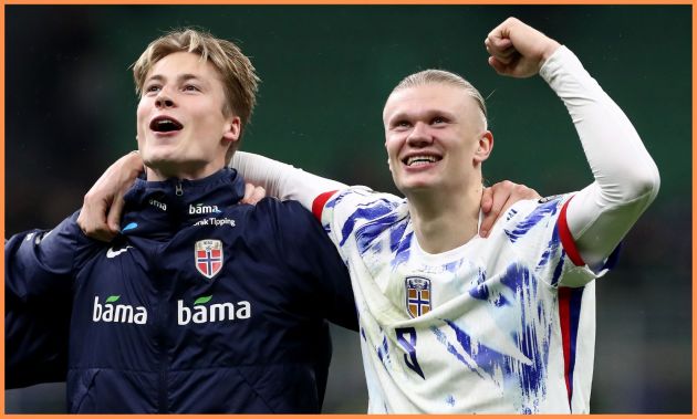 Erling Haaland celebrates Norway's World Cup qualification win over Italy