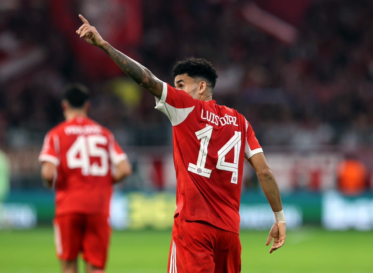 Luis Diaz celebrates scoring for Bayern Munich