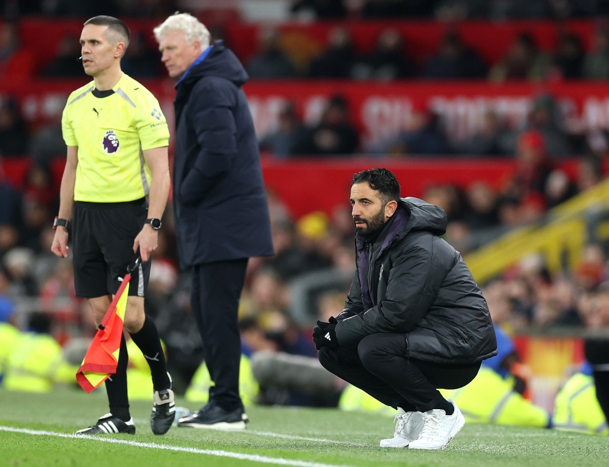 Ruben Amorim looks on during Man Utd's defeat vs Everton at Old Trafford
