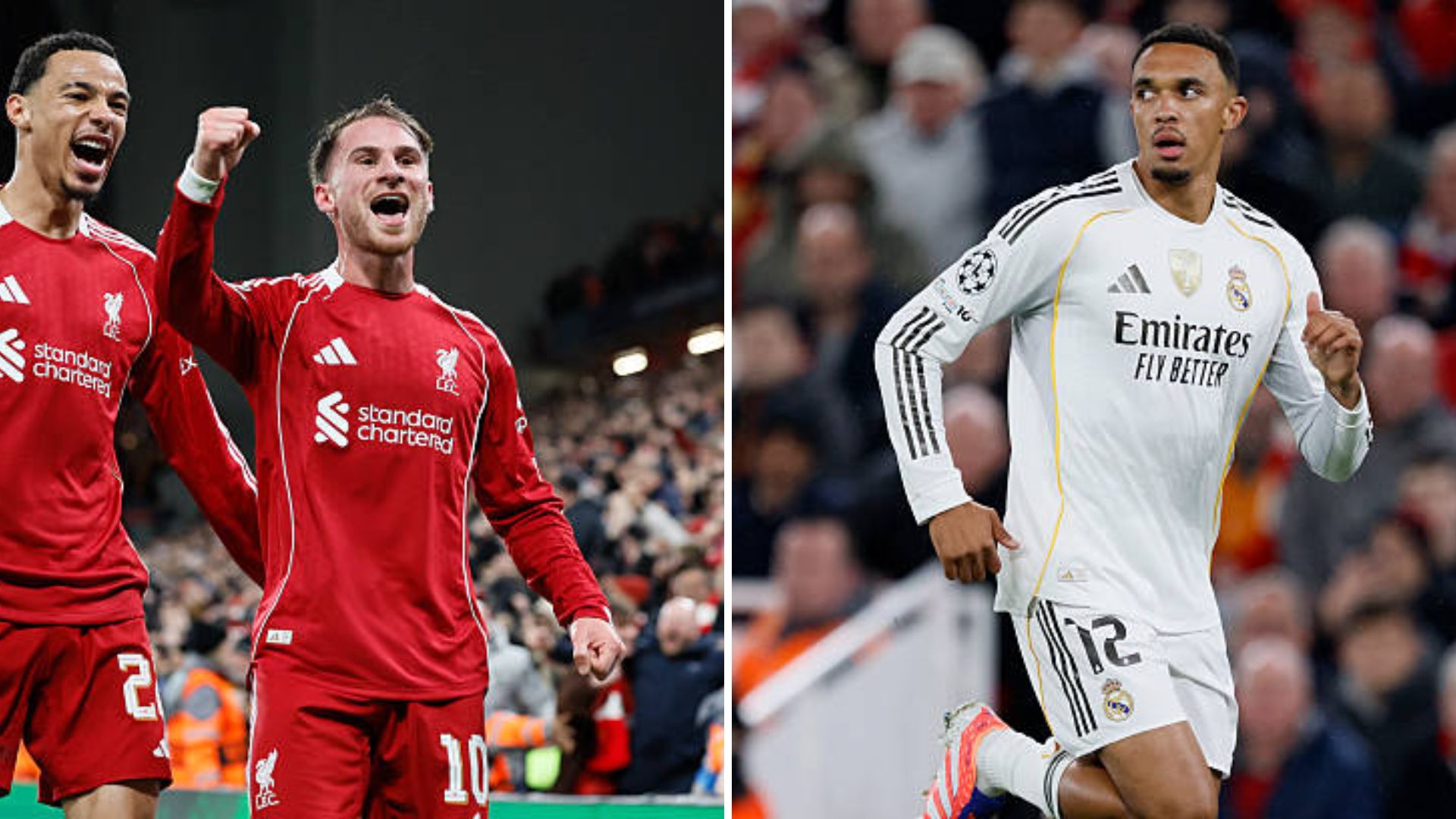 Split image of Alexis Mac Allister and Trent Alexander-Arnold